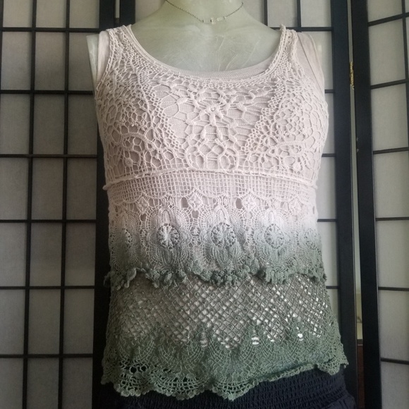 Lace tank top white and green boho - Picture 1 of 7